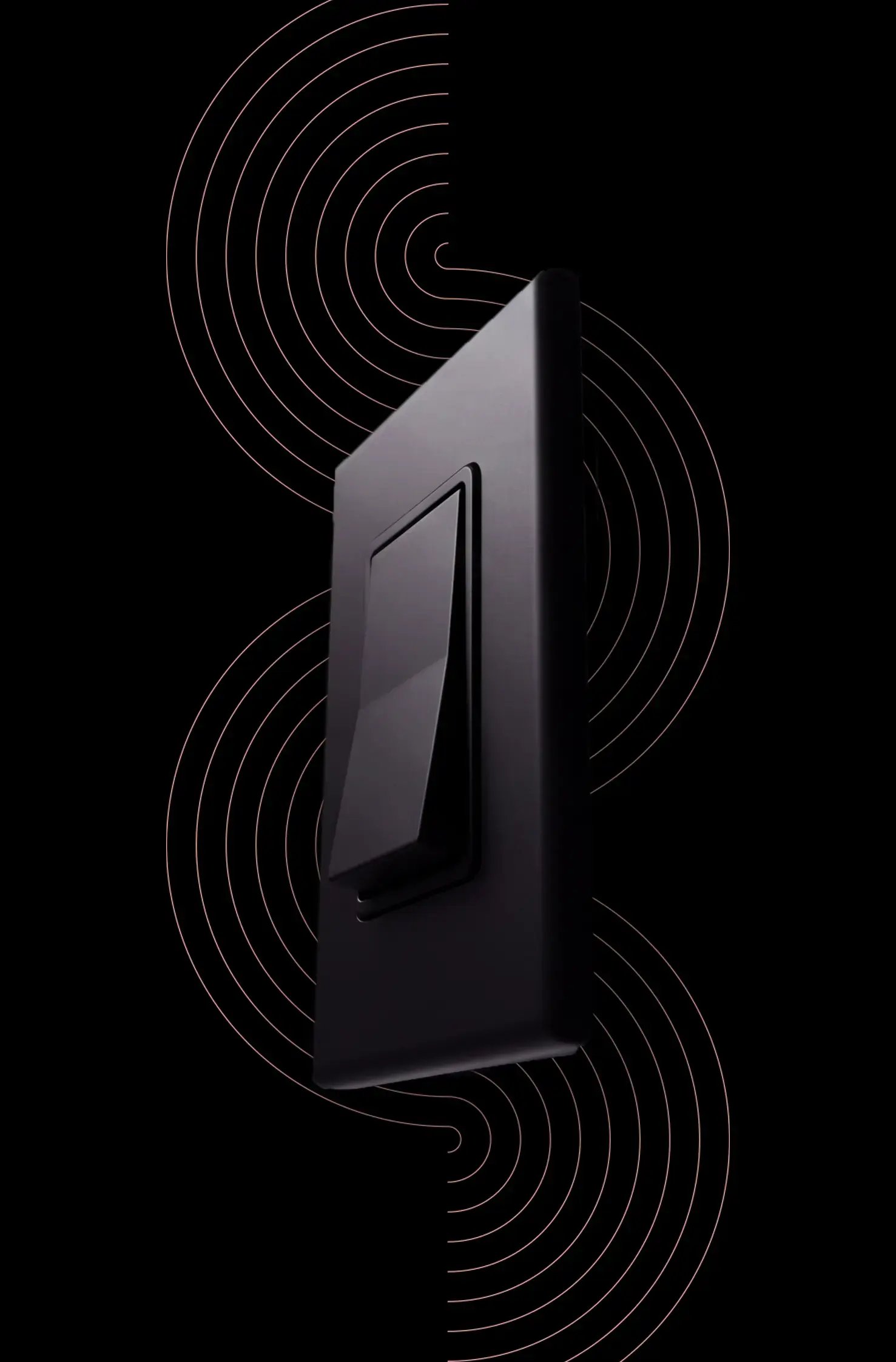 A black light switch on a black background with geometric designs