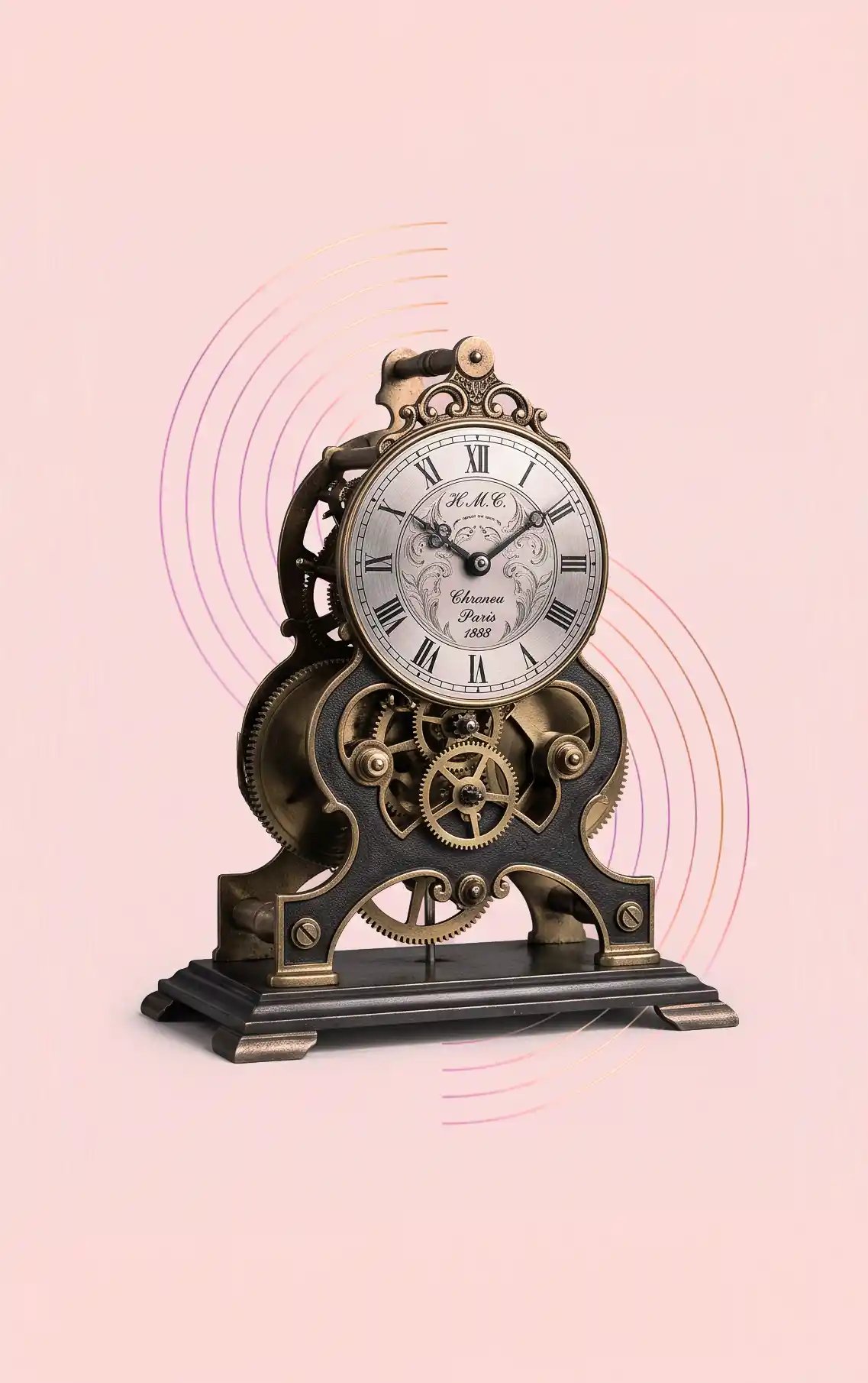 clock-antique-pink-lines