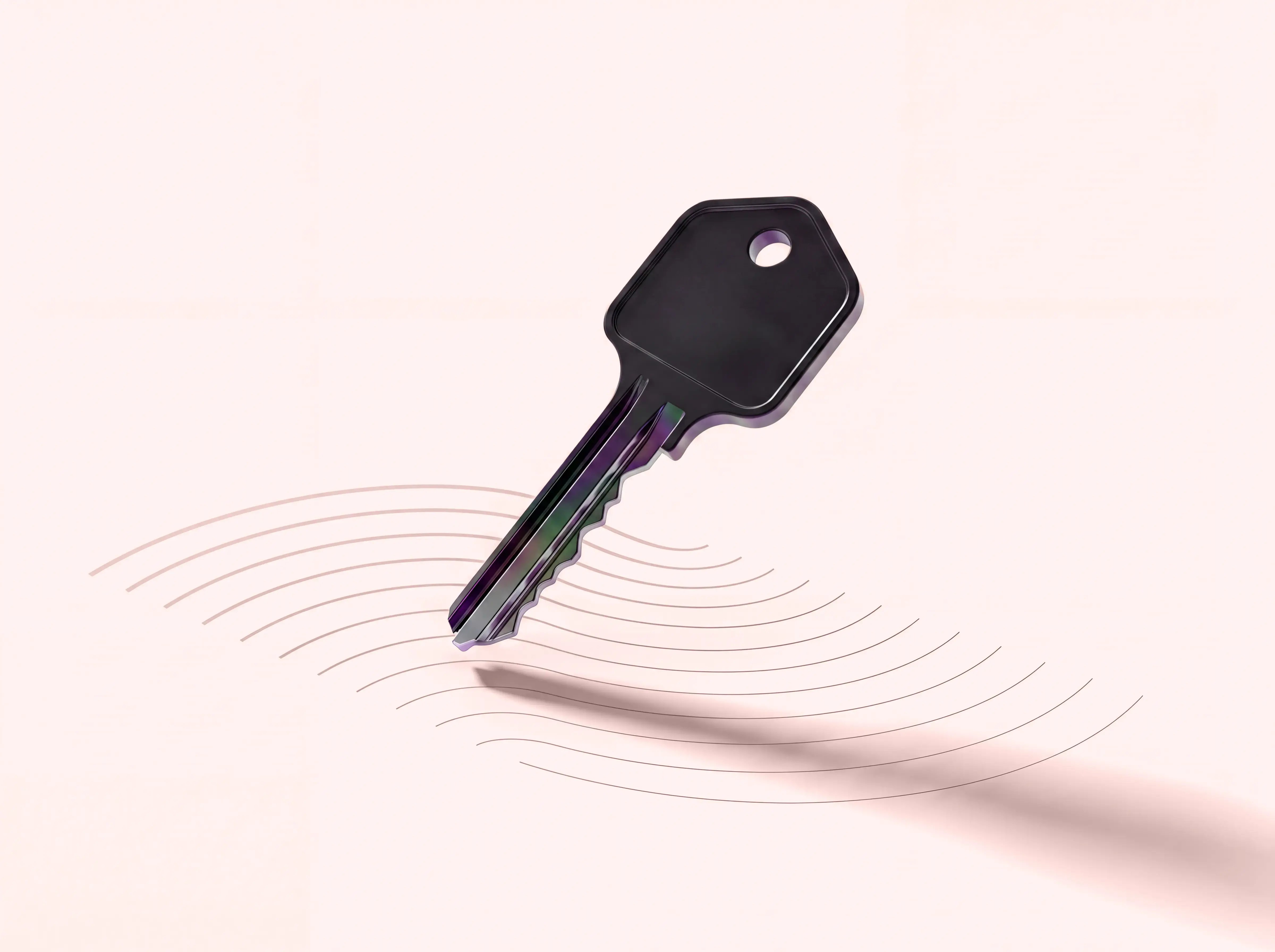 A black key on a pink background with circular designs