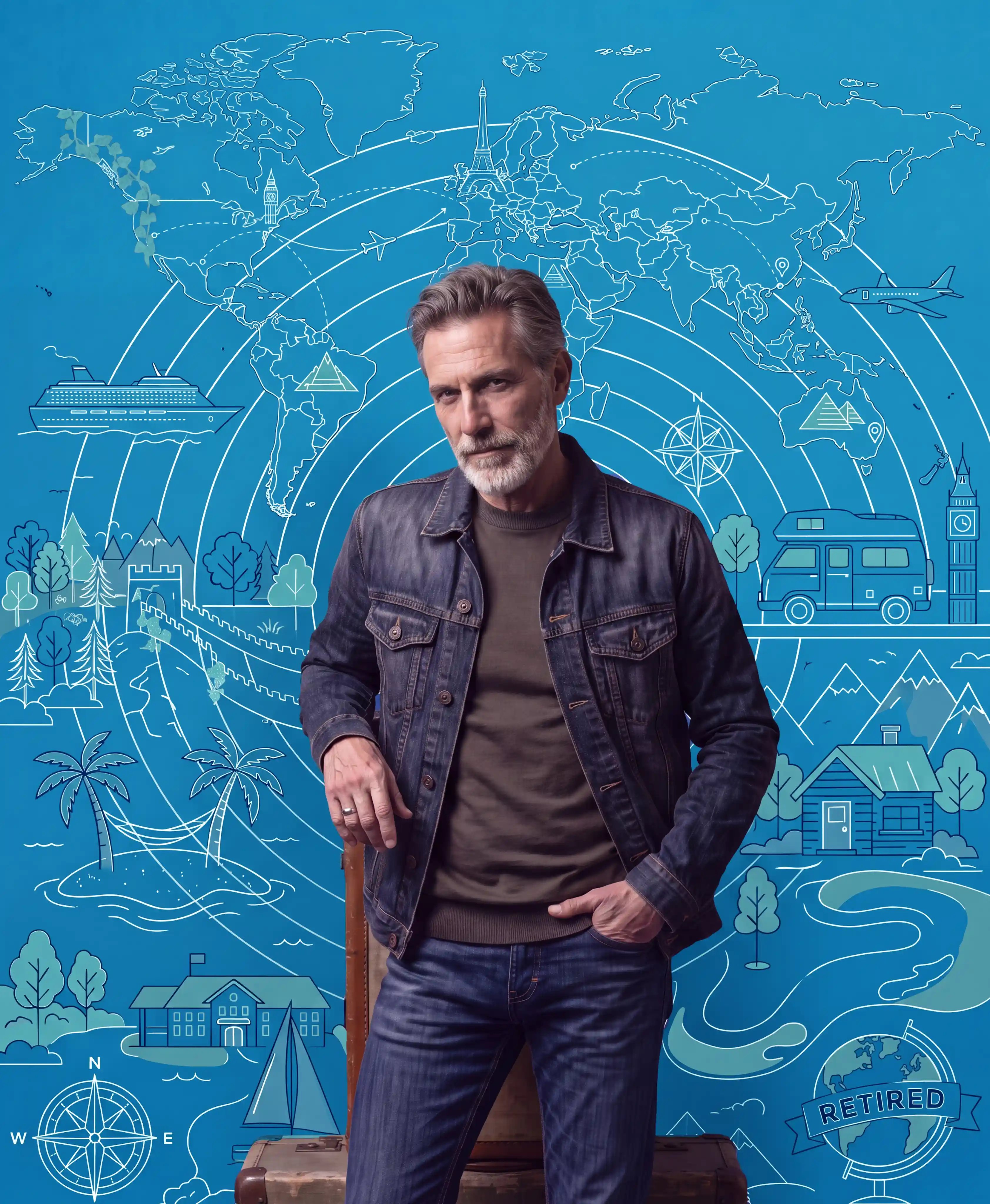 Older-man-on-sketch-background